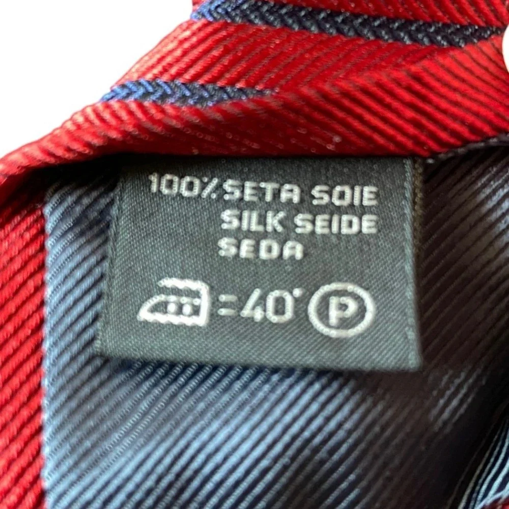 Ermenegildo Zegna 100% Silk Red Blue Stripe‎ Mens Tie Repp Diagonal Stripe Italy